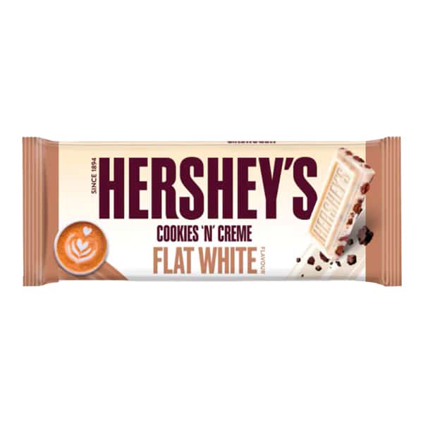 HERSHEY'S FLAT WHITE, Barretta di cioccolato gusto cookies n' creme (9 —  AffamatiUSA