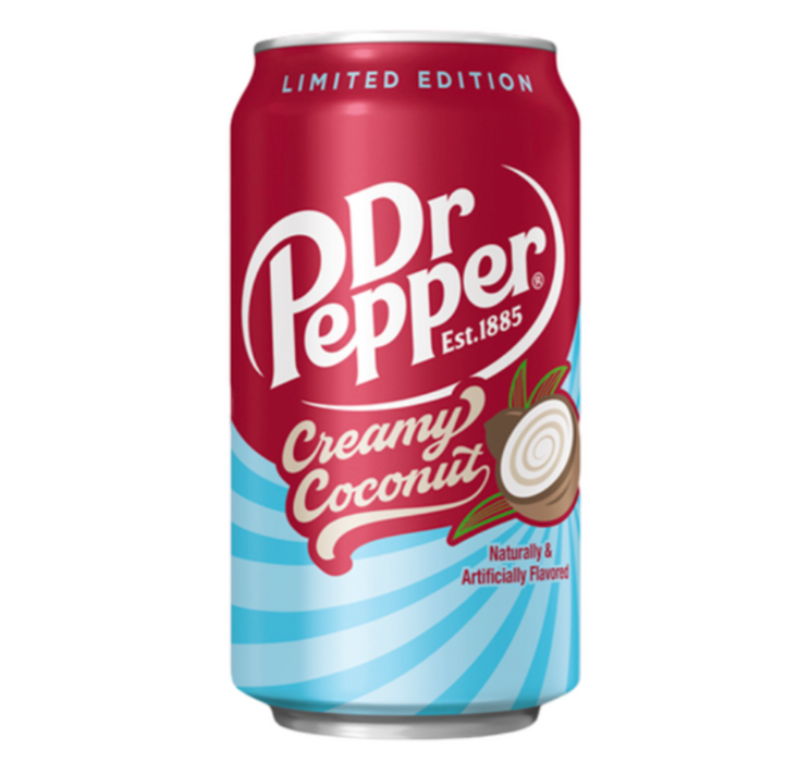 DR PEPPER CREAMY COCONUT, Soda gusto caramello, vaniglia e cocco (355ml)